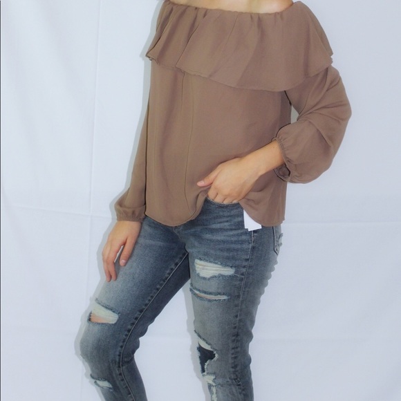 3/$25 Taupe Off the Shoulder Blouse - Picture 3 of 4